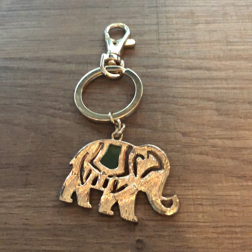 Gold and Sparkly Elephant Key Chain Bag Charm - Picture 2 of 4